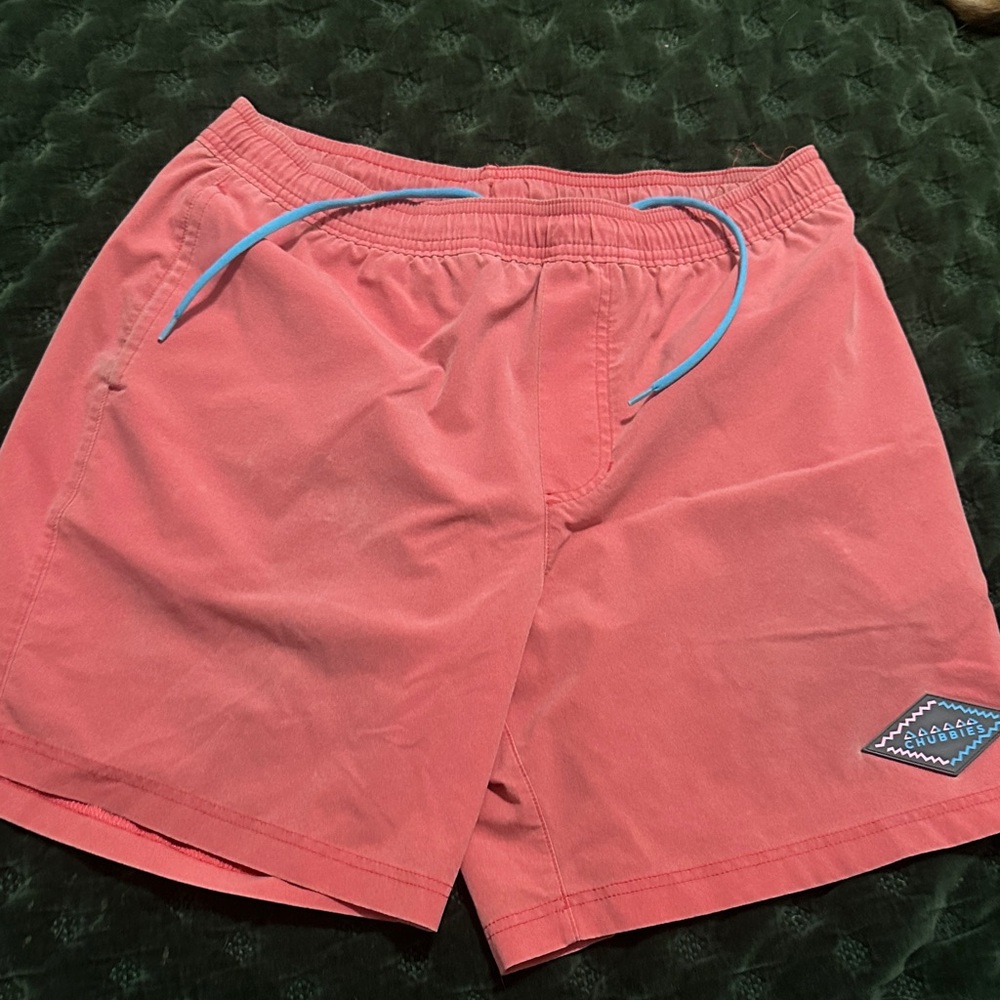 Chubbies Coral Shorts with Blue Accents